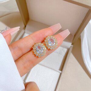3/$35 Gold Plated Copper Ear Studs Earrings Clear Crystal Gemstone Diamond